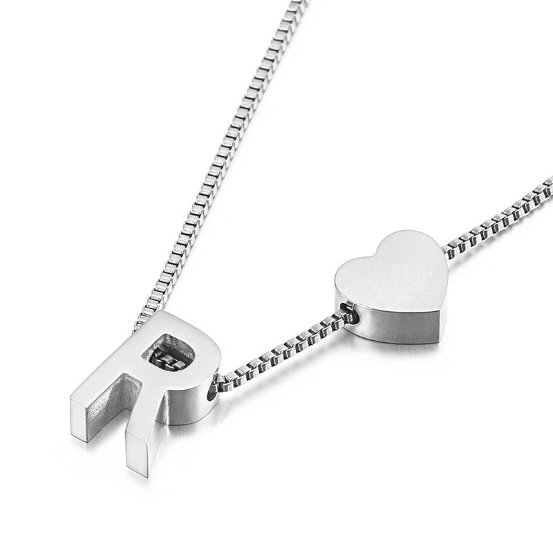 Europe And America Cross Border New Fashion All-match Peach Heart 26 Letters Love Letter Titanium Steel Necklace Supply Wholesale