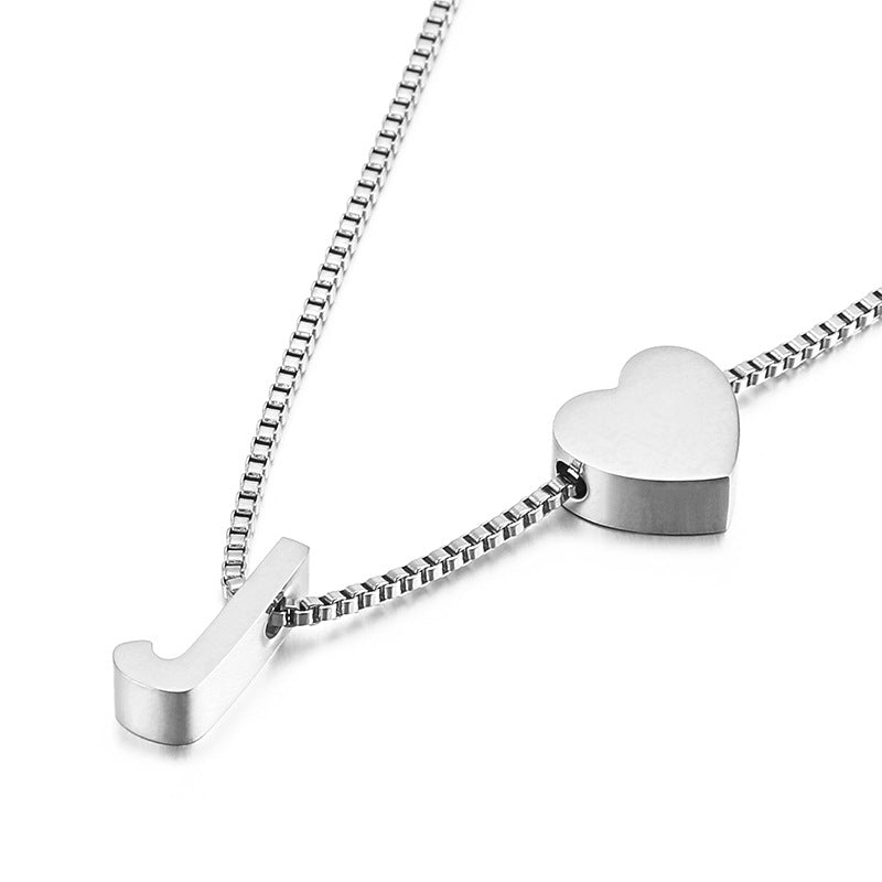 Europe And America Cross Border New Fashion All-match Peach Heart 26 Letters Love Letter Titanium Steel Necklace Supply Wholesale