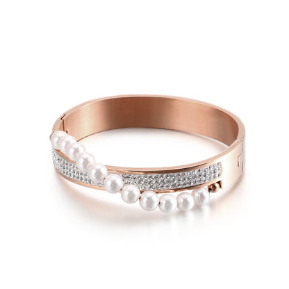 Fashion Pearl Diamond Rhinestone Stainless Steel Bracelet Wholesale Gooddiy