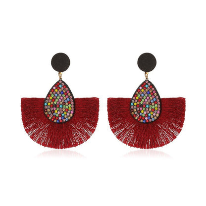 Bohemian Sector Cloth Artificial Gemstones Earrings