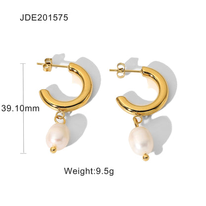 Fashion Geometric Plating Stainless Steel Pearl Gold Plated Earrings