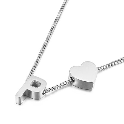 Europe And America Cross Border New Fashion All-match Peach Heart 26 Letters Love Letter Titanium Steel Necklace Supply Wholesale