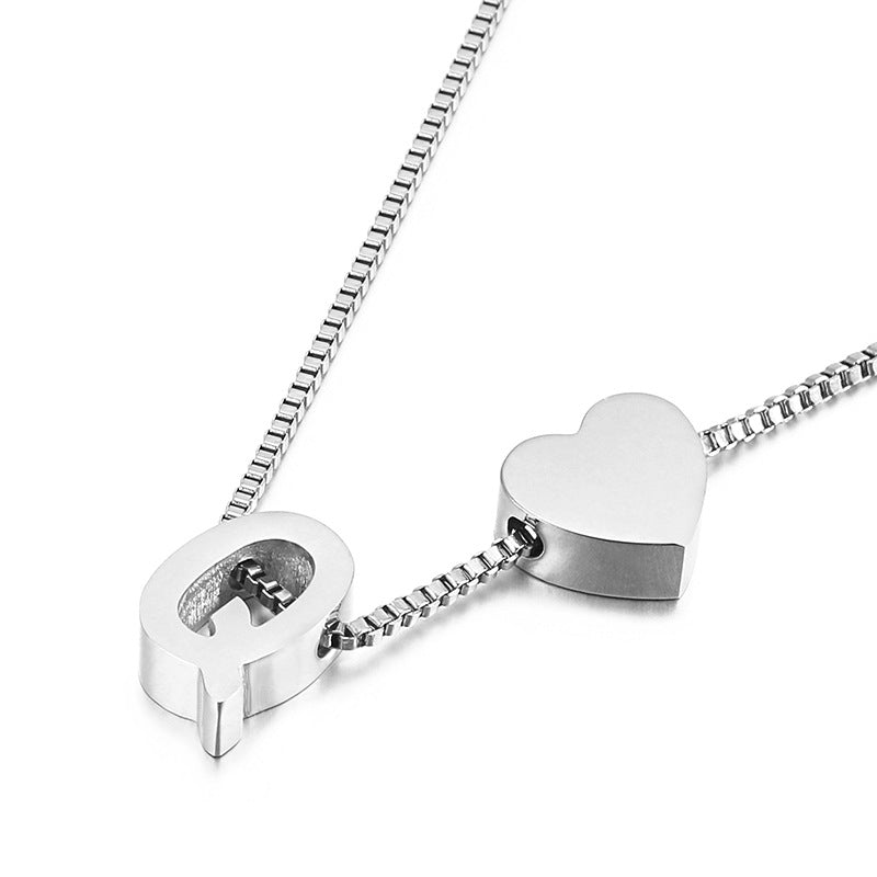 Europe And America Cross Border New Fashion All-match Peach Heart 26 Letters Love Letter Titanium Steel Necklace Supply Wholesale