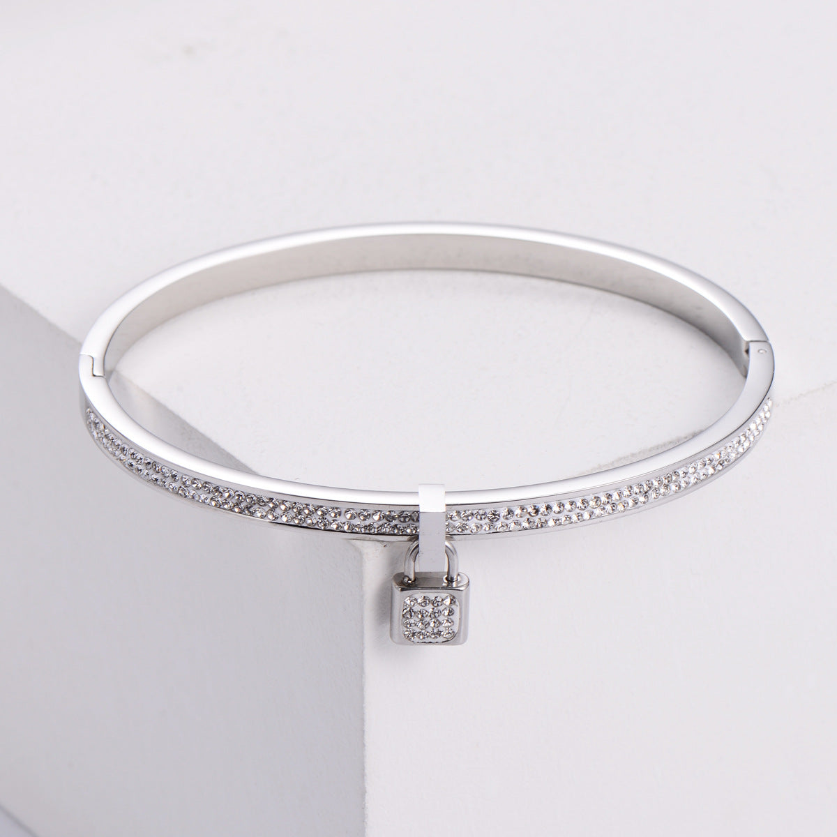 Korean Fashion Lock Rhinestones Diamond-studded Stainless Steel Bracelet Wholesale Gooddiy