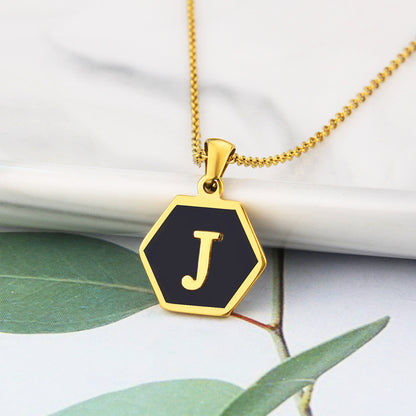 Wholesale Jewelry Simple Hexagon 26 Letter Pendant Stainless Steel Necklace Gooddiy