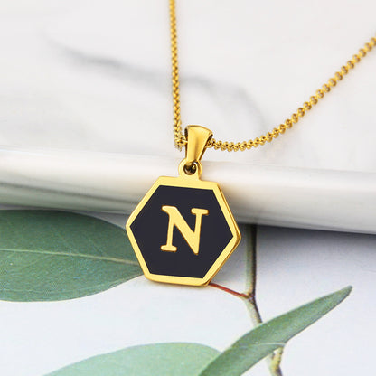 Wholesale Jewelry Simple Hexagon 26 Letter Pendant Stainless Steel Necklace Gooddiy