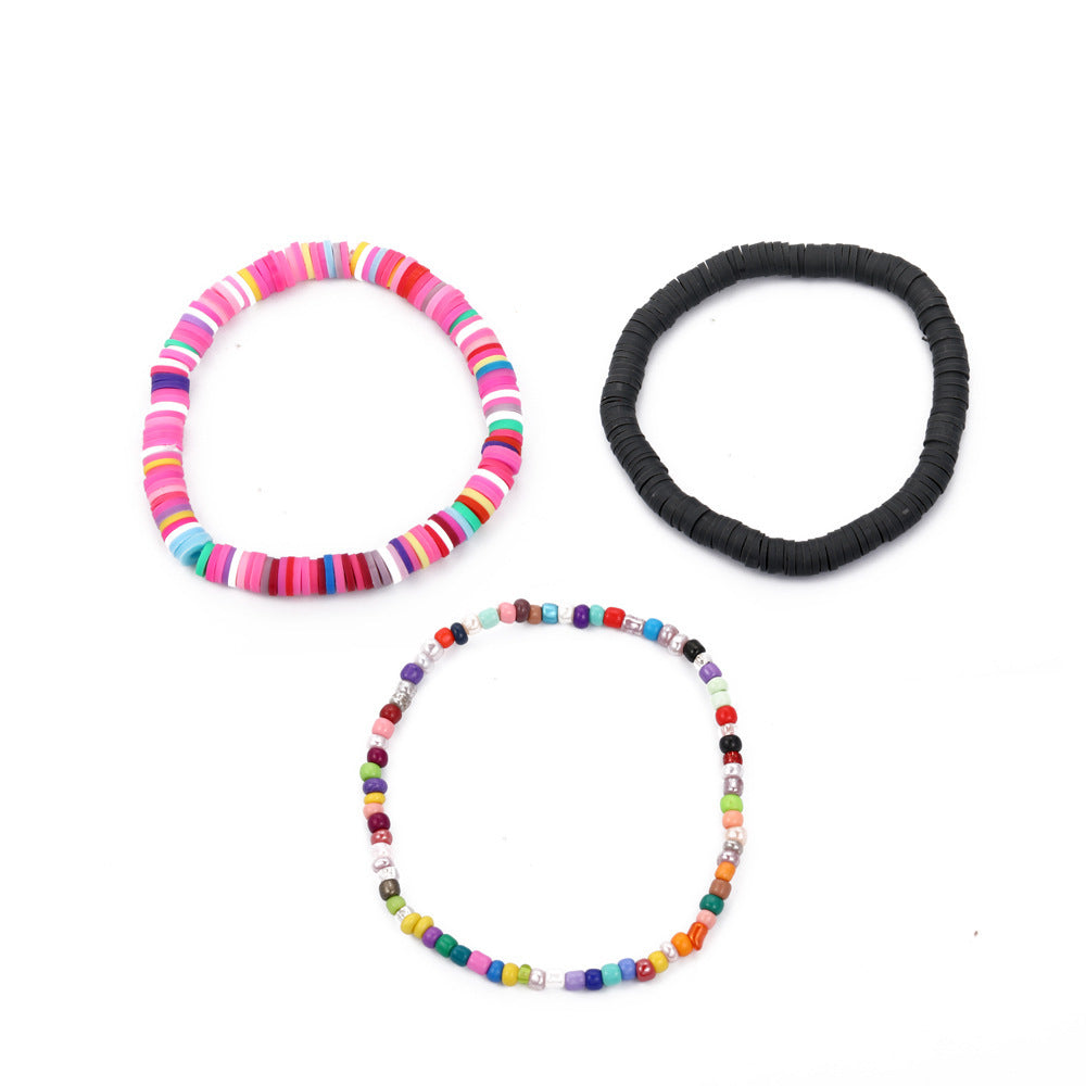 Color Beaded Soft Ceramic Bohemian Style Bracelet Three-piece Set Wholesale Jewelry Gooddiy