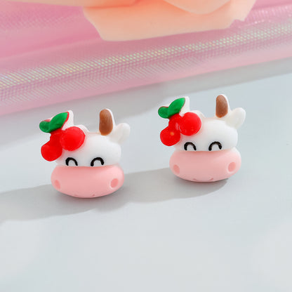 Cartoon Animal Deer Cow Rabbit Resin Earrings Wholesale Gooddiy