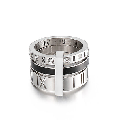 Creative Stainless Steel Resin Rhinestone Roman Numeral Ring Wholesale Hello Jewelry