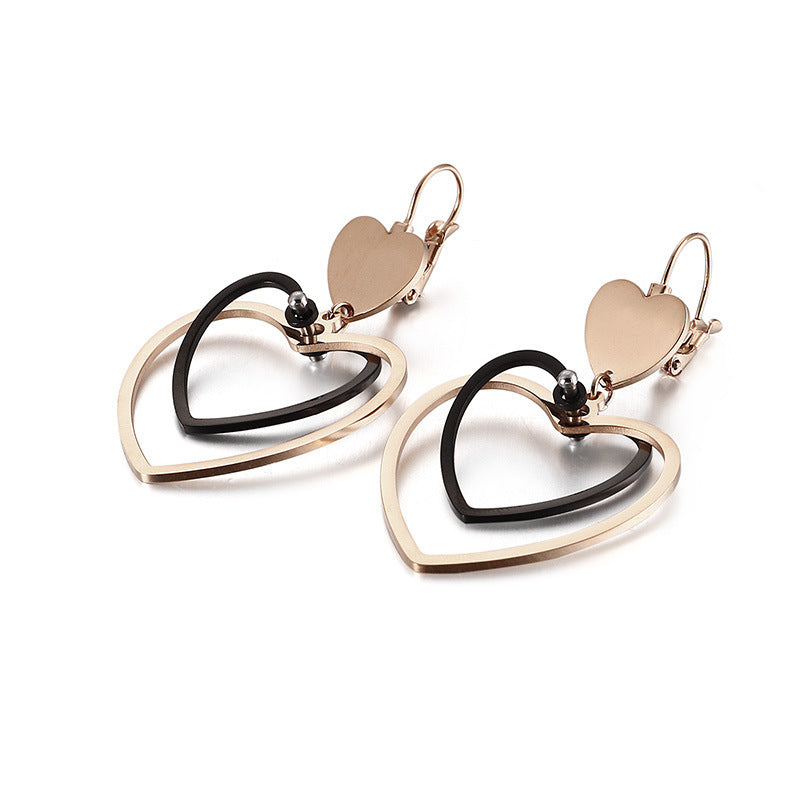 New Double Peach Heart Stainless Steel Earrings Wholesale Gooddiy