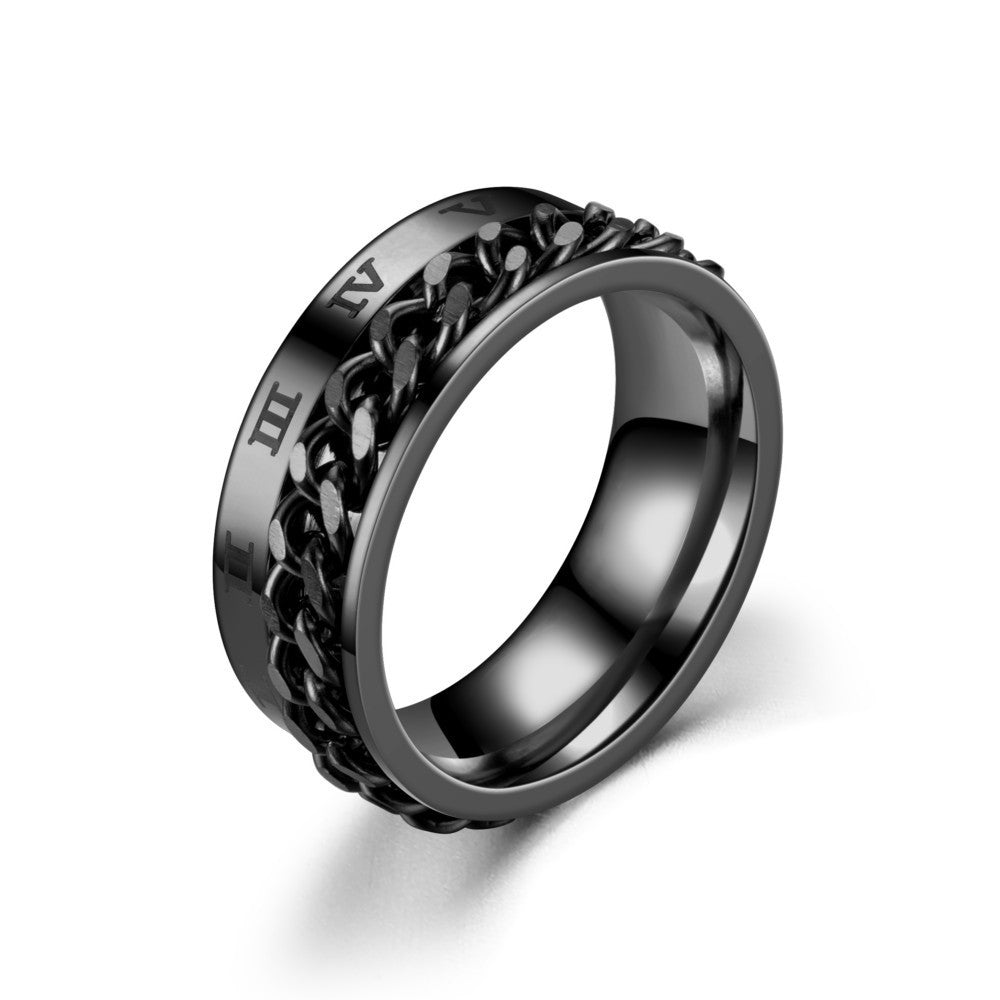 New Simple Titanium Steel Rotatable Roman Chain Ring Wholesale Gooddiy