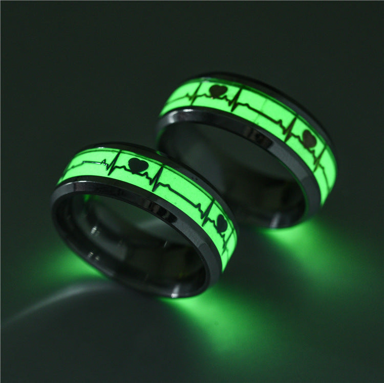 New Titanium Steel Fluorescent Electrocardiogram Ring Wholesale Gooddiy