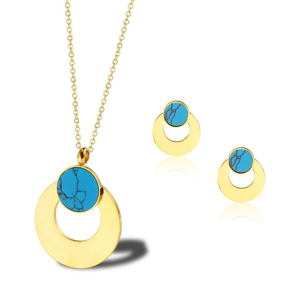 18k Gold-plated Blue Turquoise Geometric Necklace Earrings Set Wholesale Gooddiy