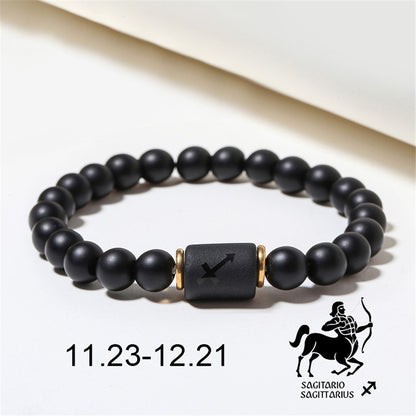 Wholesale Jewelry 12 Constellation Pattern Black Frosted Agate Beaded Bracelet Gooddiy