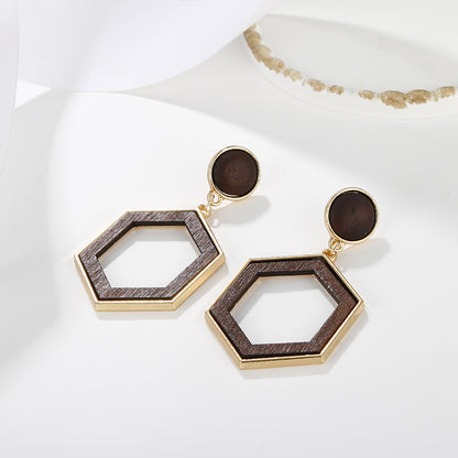 1 Pair Elegant Simple Style Geometric Asymmetrical Irregular Alloy Wood Drop Earrings