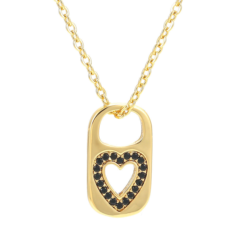 Retro Hollow Lock Heart Micro-inlaid Zircon Copper Necklace Wholesale Gooddiy