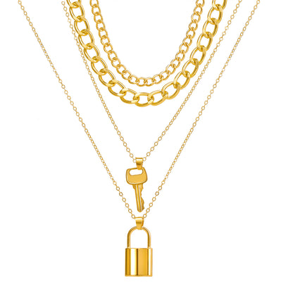 New Fashion Style Creative Key Lock Pendant Four-layer Necklace