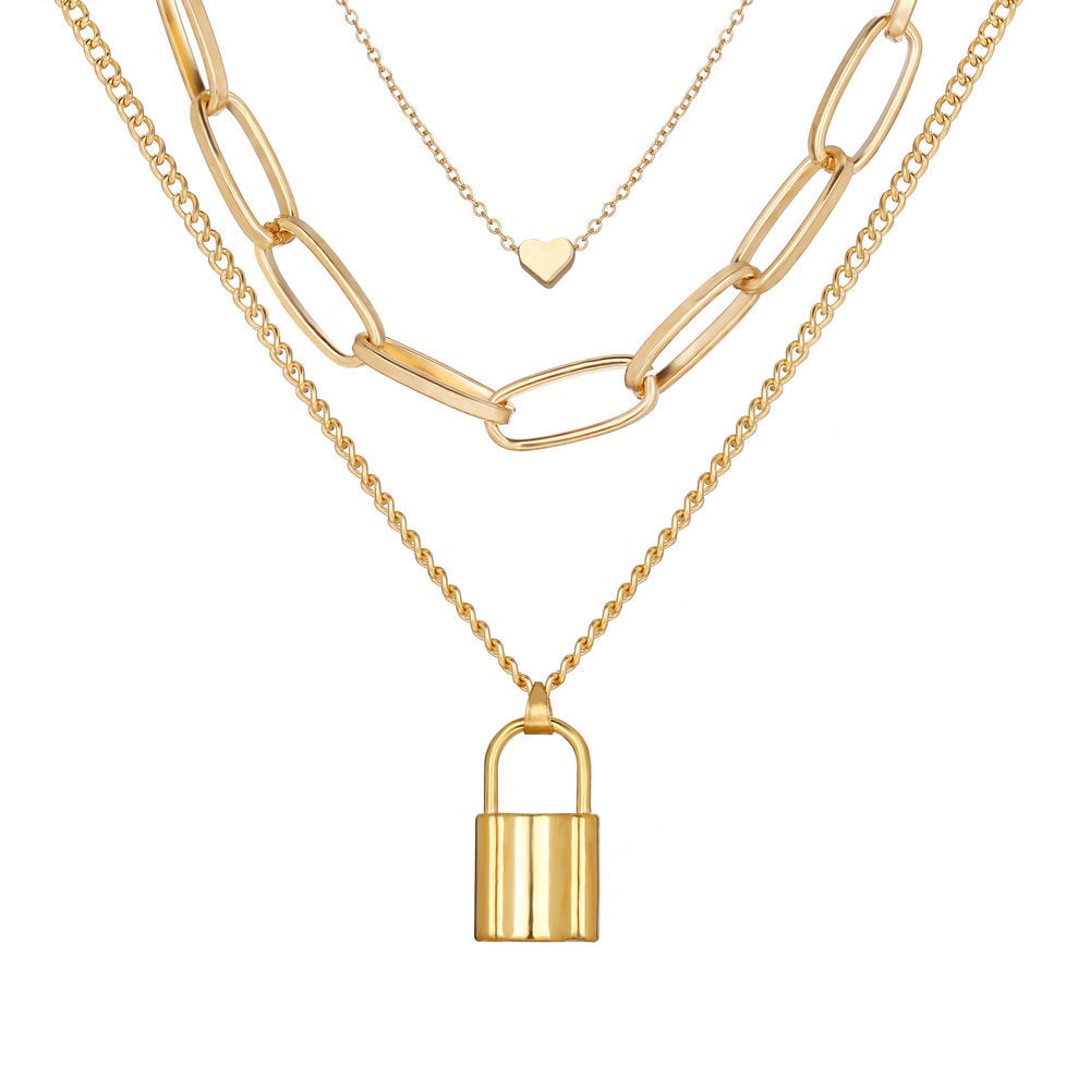 New Fashion Style Creative Key Lock Pendant Four-layer Necklace