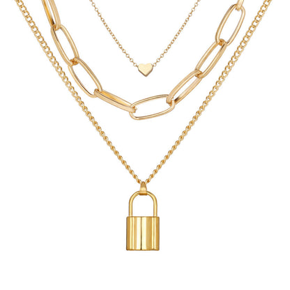 New Fashion Style Creative Key Lock Pendant Four-layer Necklace