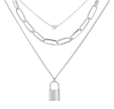 New Fashion Style Creative Key Lock Pendant Four-layer Necklace