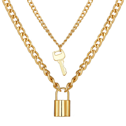 New Fashion Style Creative Key Lock Pendant Four-layer Necklace