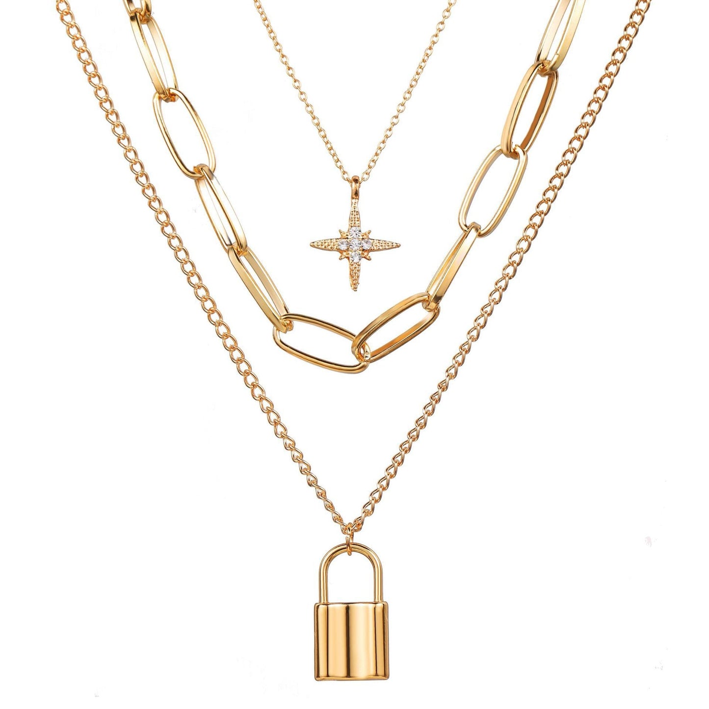 New Fashion Style Creative Key Lock Pendant Four-layer Necklace