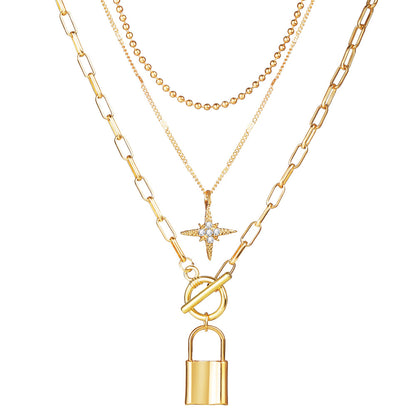 New Fashion Style Creative Key Lock Pendant Four-layer Necklace