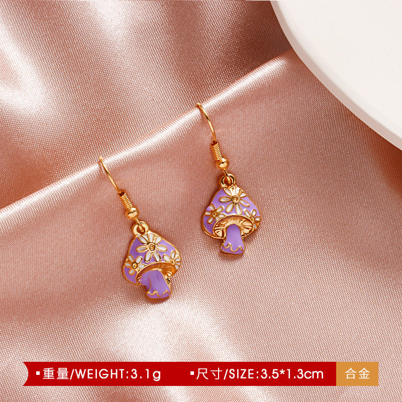 Europe And America Creative Fun Mushroom Earrings For Women Ins Style Cute Colorful Oil Necklace Small Mushroom Earrings Earrings Popular Sale