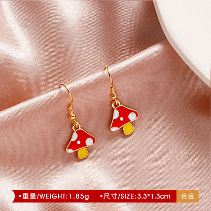 Europe And America Creative Fun Mushroom Earrings For Women Ins Style Cute Colorful Oil Necklace Small Mushroom Earrings Earrings Popular Sale