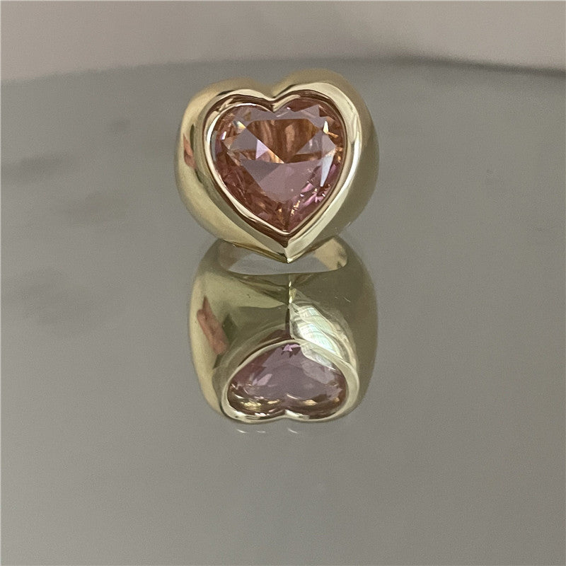 Fashion Large Gemstone Color Enamel Spray Paint Heart-shaped Ring Wholesale Gooddiy