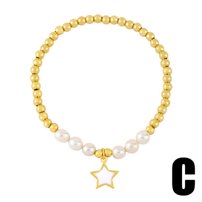 Wholesale Jewelry Pearl Beaded Stars Moon Pendant Copper Bracelet Gooddiy