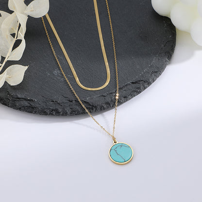 Wholesale Jewelry Turquoise Pendant Double Layered Stainless Steel Necklace Gooddiy