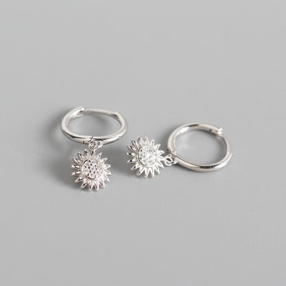 Simple S925 Sterling Silver Sunflower Diamond Earrings Wholesale Gooddiy