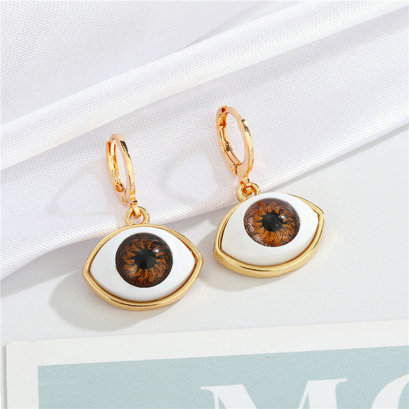 Europe And America Cross Border Ornament Multi-color Eyeballs Ear Clip New Ethnic Dripping Eyes Ear Ring Eyes Eardrop Earring