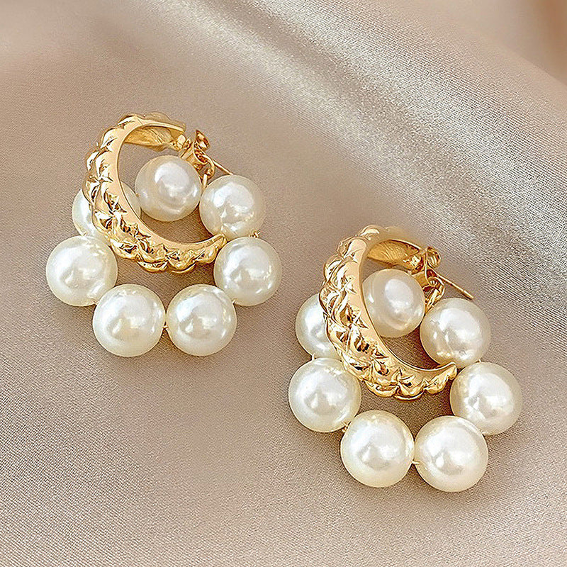 925 Silver Needle Vintage C- Shaped Pearl One Style For Dual-wear Eardrops European And American Ins Fashion High Sense Temperament Geometric Earrings