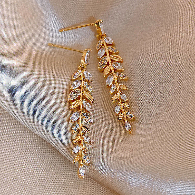 Retro Leaf Metal Rhinestone Tassel Earrings Wholesale Gooddiy