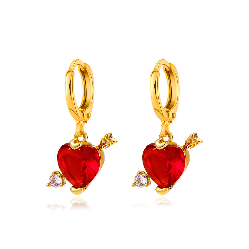 Fashion Vintage Heart Inlaid Zircon Arrow Copper Earrings Wholesale Gooddiy