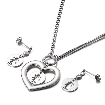 New Korean Hollow Heart-shaped Little Girl Necklace Earrings Set Wholesale Gooddiy