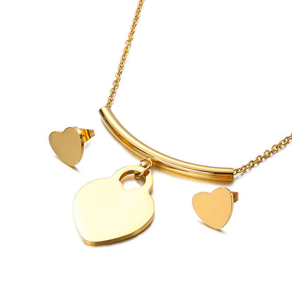 Korean Style Heart-shaped Pendent Necklace Earrings Set Wholesale Gooddiy