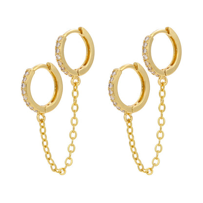 Fashion Micro-inlaid Zircon Double Pierced Hollow Chain Brass Earrings Wholesale Gooddiy