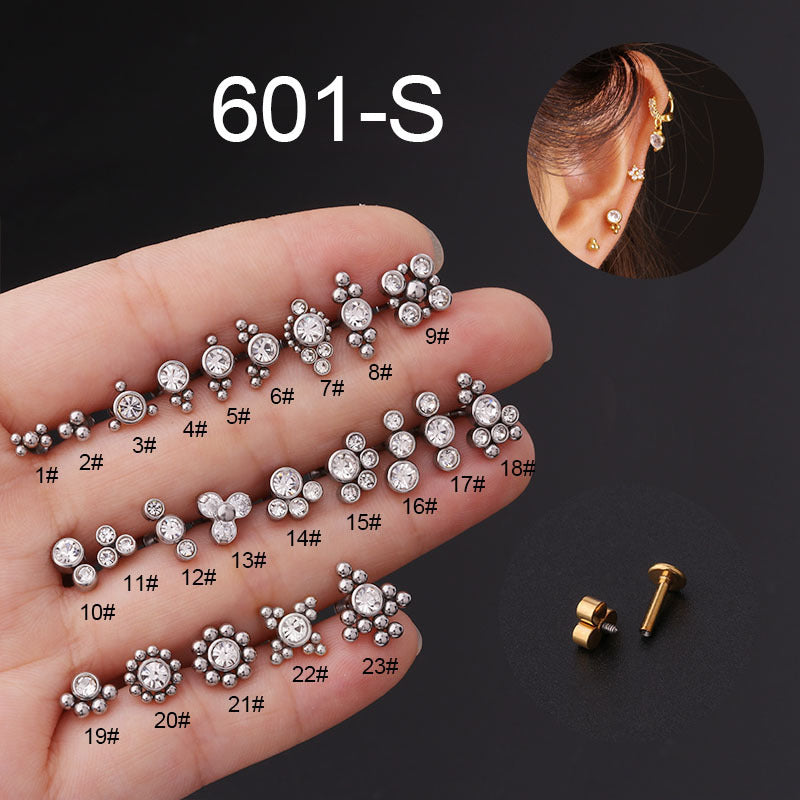New Style 16g Pure Stainless Steel Diamond-studded Inner Teeth Lip Nails Ear Bone Nails European And American Popular Piercing Earrings Foreign Trade Jewelry