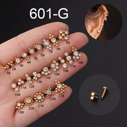 New Style 16g Pure Stainless Steel Diamond-studded Inner Teeth Lip Nails Ear Bone Nails European And American Popular Piercing Earrings Foreign Trade Jewelry