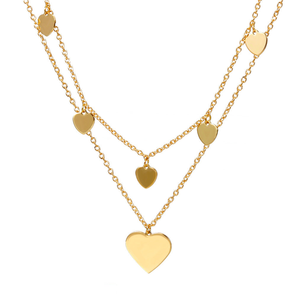 Fashion Double-layer Peach Heart Tassel Pendant Alloy Necklace Wholesale Gooddiy