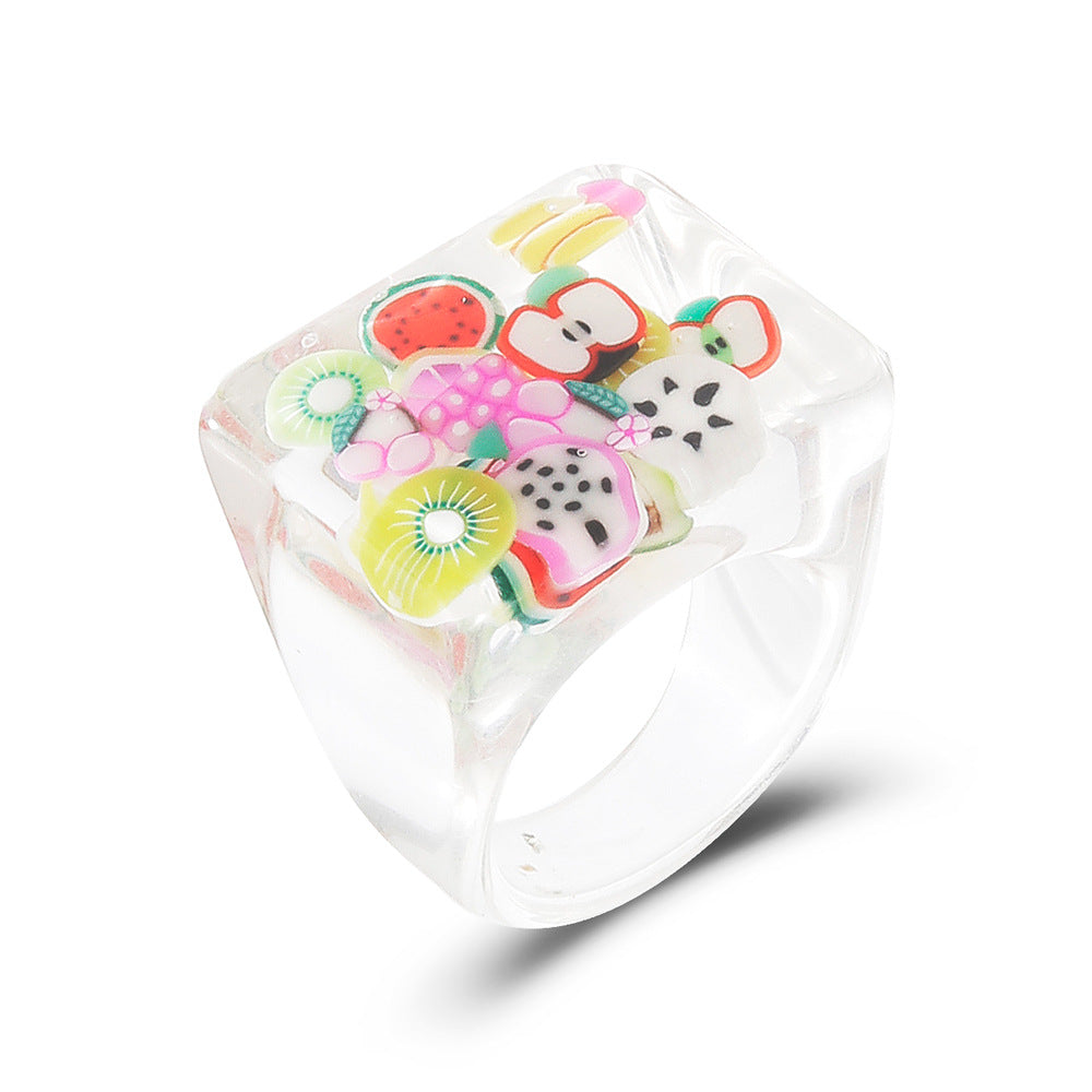 Fashion Transparent Resin Heart Butterfly Acrylic Multicolor Geometric Ring Wholesale Gooddiy