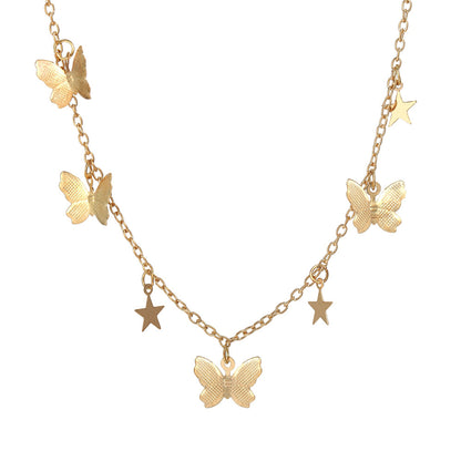 New Inlaid Rhinestone Butterfly  Creative Simple Alloy Three-layer Necklace