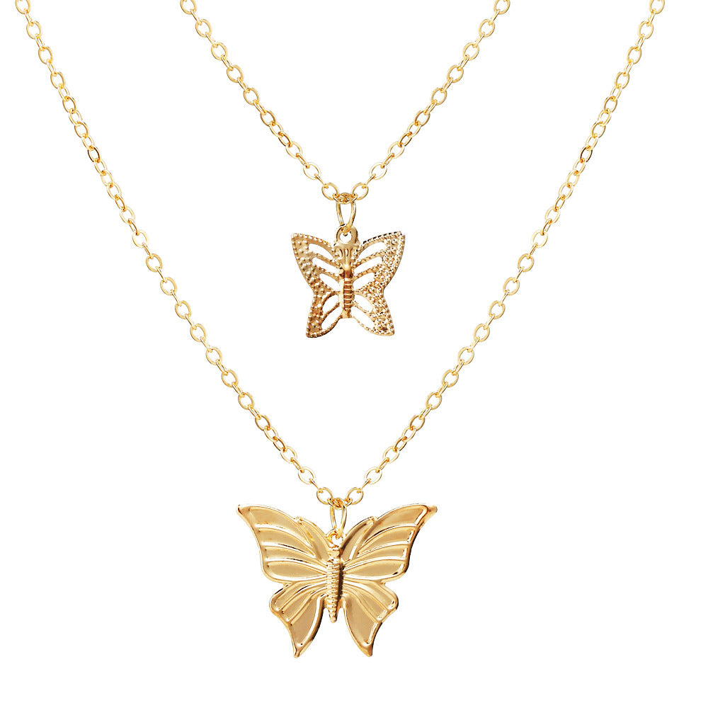 New Inlaid Rhinestone Butterfly  Creative Simple Alloy Three-layer Necklace
