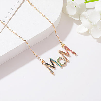 New Simple Color Diamond Clavicle Chain Mother&#39;s Day Gift Creative Diamond Mom Alphabet Necklace Gooddiy Wholesale