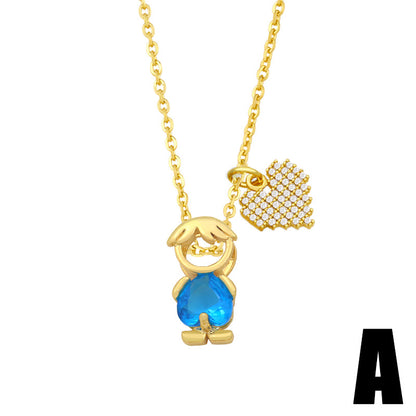 Zircon Boy Girl Pendant Copper Necklace Wholesale Gooddiy