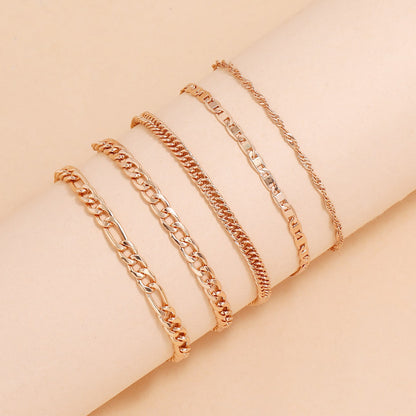 Wholesale Jewelry Simple Thick Snake Chain Anklet Five-piece Set Gooddiy