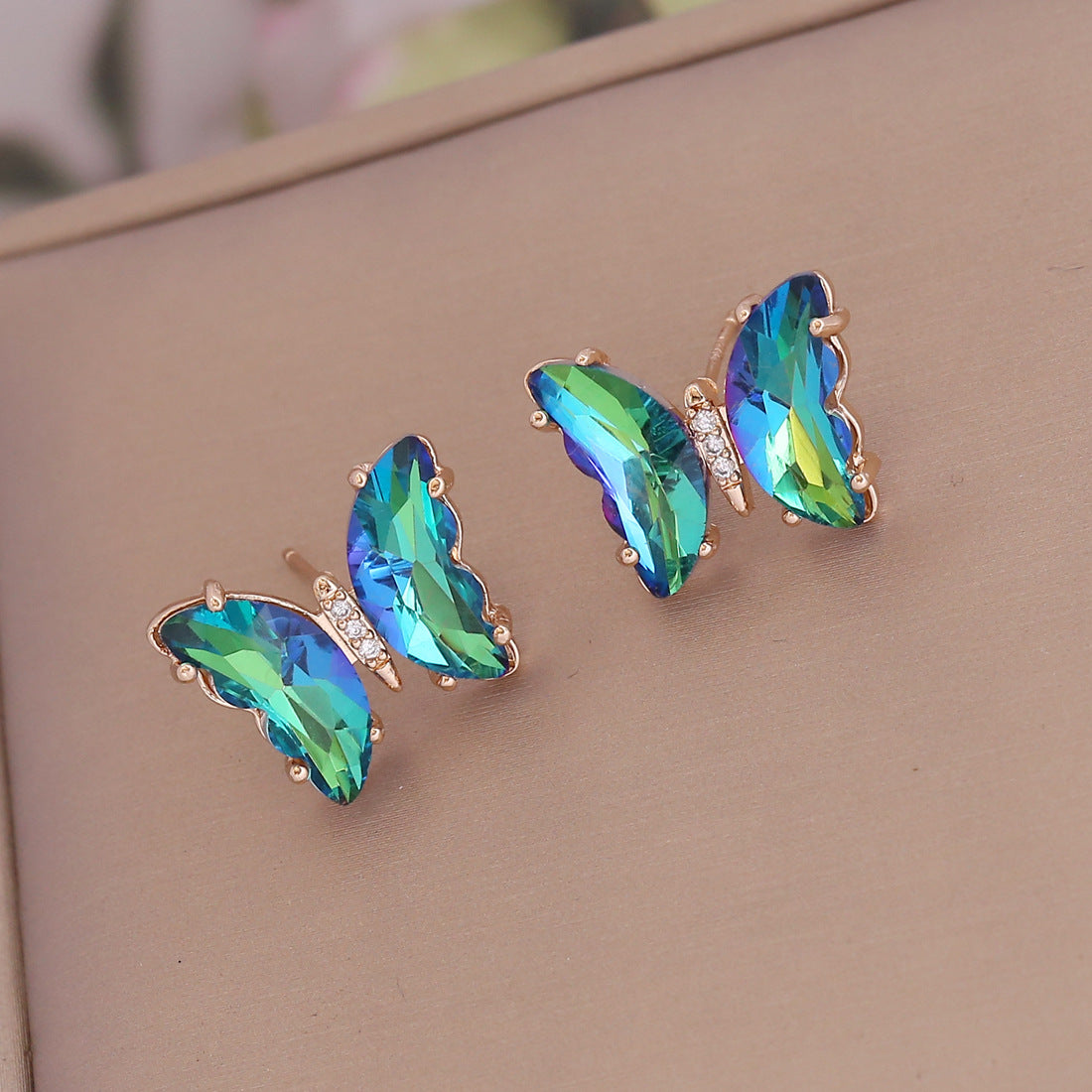 1 Pair Fashion Butterfly Plating Copper Rhinestones Glass Ear Studs